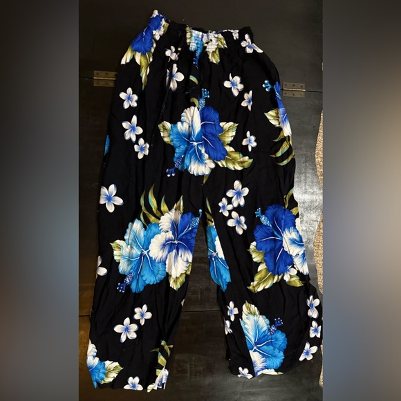 Beach Wide Leg Black and Blue Floral Pants - Picture 1 of 5